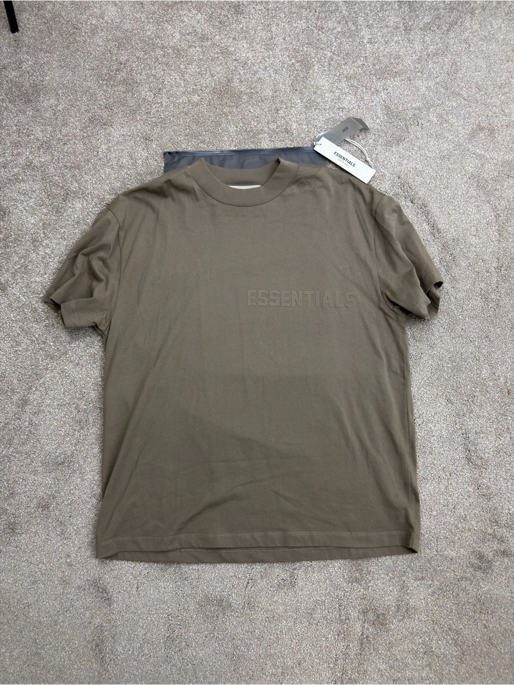 ESSENTIALS Men's Olive Short-Sleeve Embossed Logo Tee